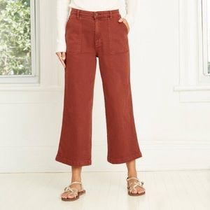 High-Rise Wide Leg Cropped Jeans Brown